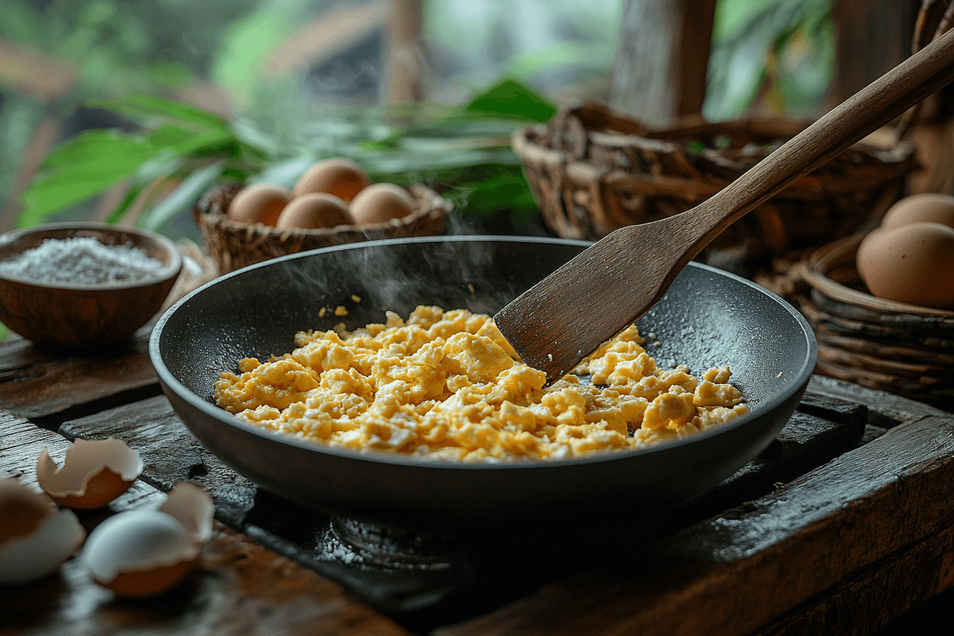 Рецепт красочной курицы с яйцом в миске для семей на Бали — Шаг 3