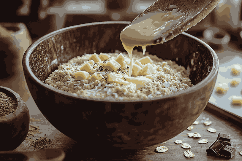 Gabungkan bahan basah dan kering untuk kue laktasiGabungkan bahan basah dan kering untuk kue laktasi