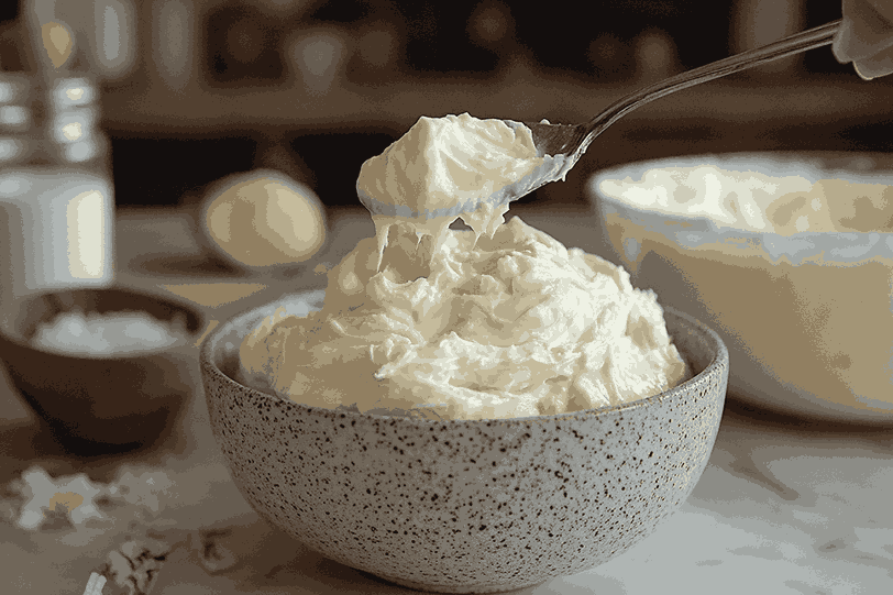 Mencampur krim kelapa untuk frosting