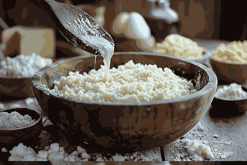 Gabungkan bahan basah dan kering untuk muffin bayam