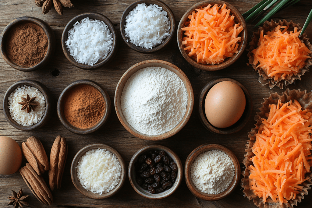 Ingredients for Bali-Inspired Carrot Muffins (Serves 4 Kids)