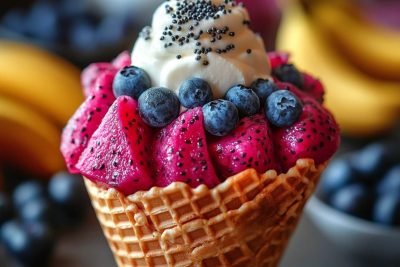 Colorful Red White Blue Fruit Cones Kids Love in Bali, Indonesia