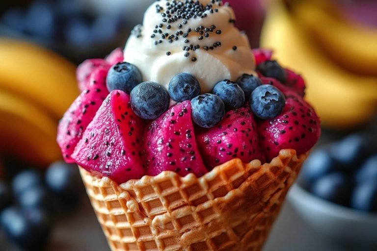 Colorful Red White Blue Fruit Cones Kids Love in Bali, Indonesia