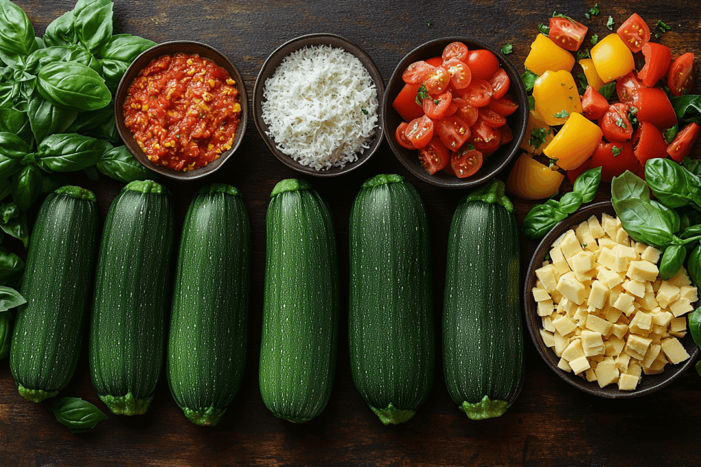 Ingredients for Bali-Inspired Zucchini Pizza Boats (Serves 4 Kids)