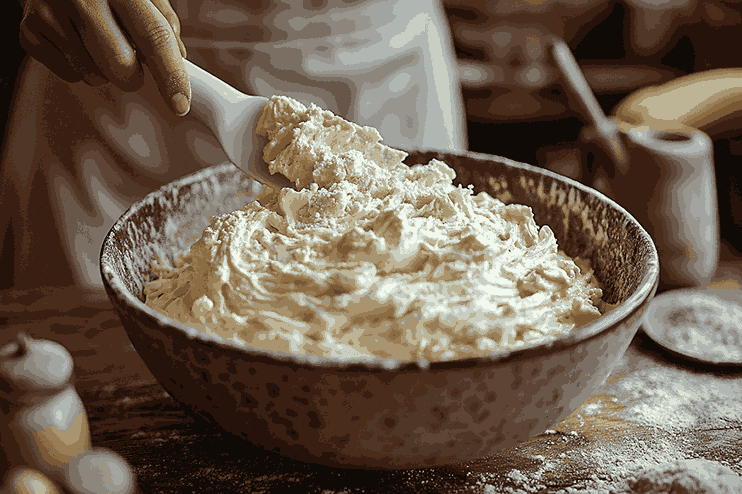 バナナケーキのドライとウェットを混ぜる