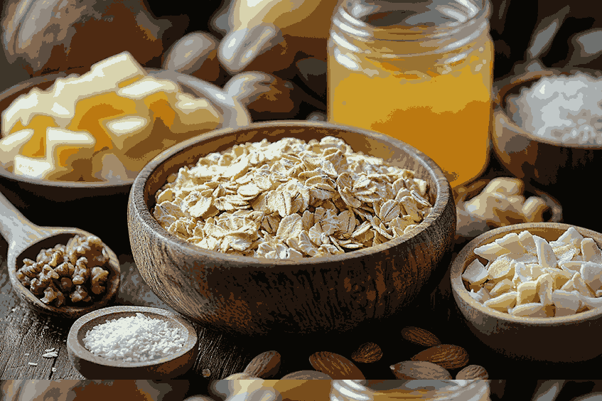 Bahan untuk oat bar pie apel ala Bali