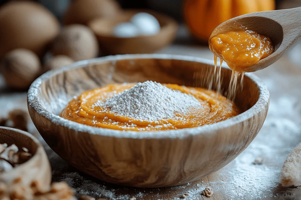Menyiapkan adonan untuk Pancake Labu