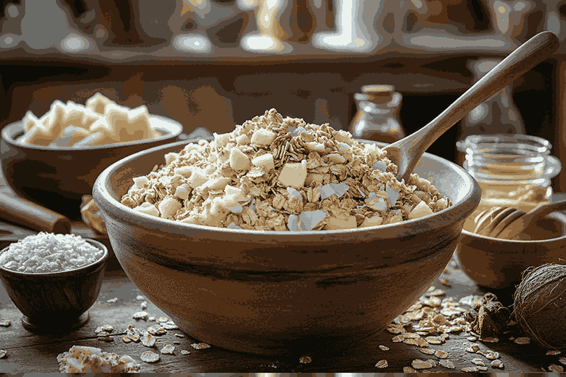 Campur bahan kering untuk oat bar pie apel