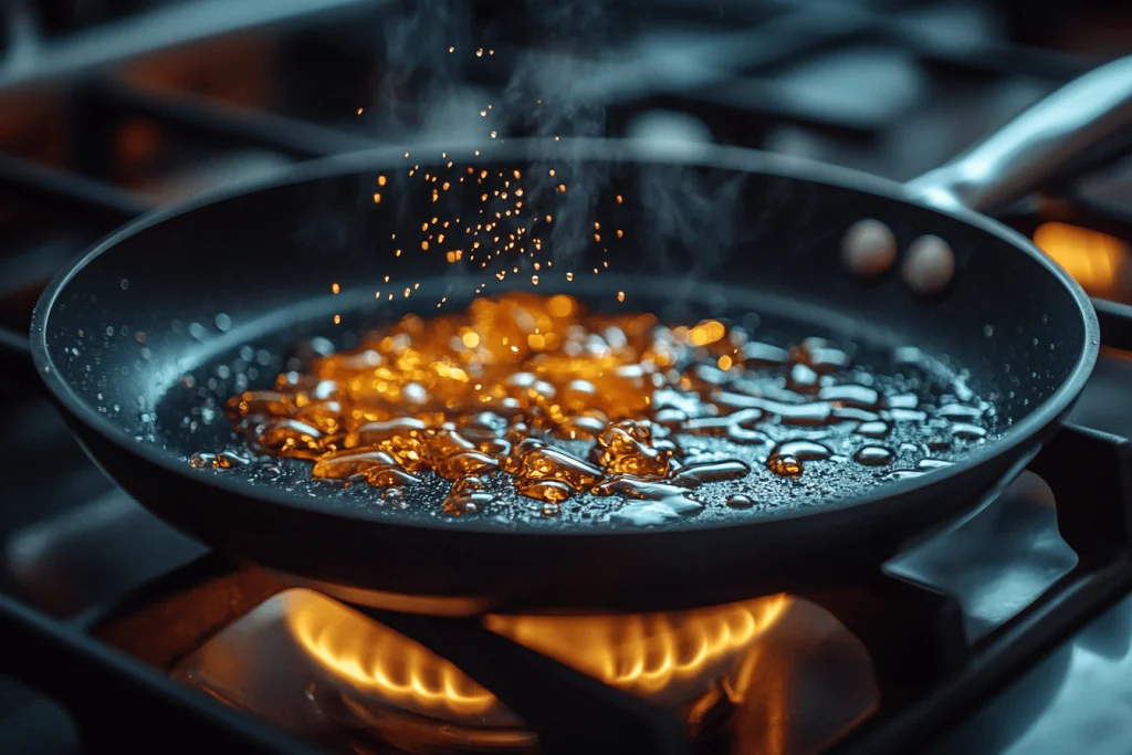 Memanaskan wajan untuk Pancake Labu