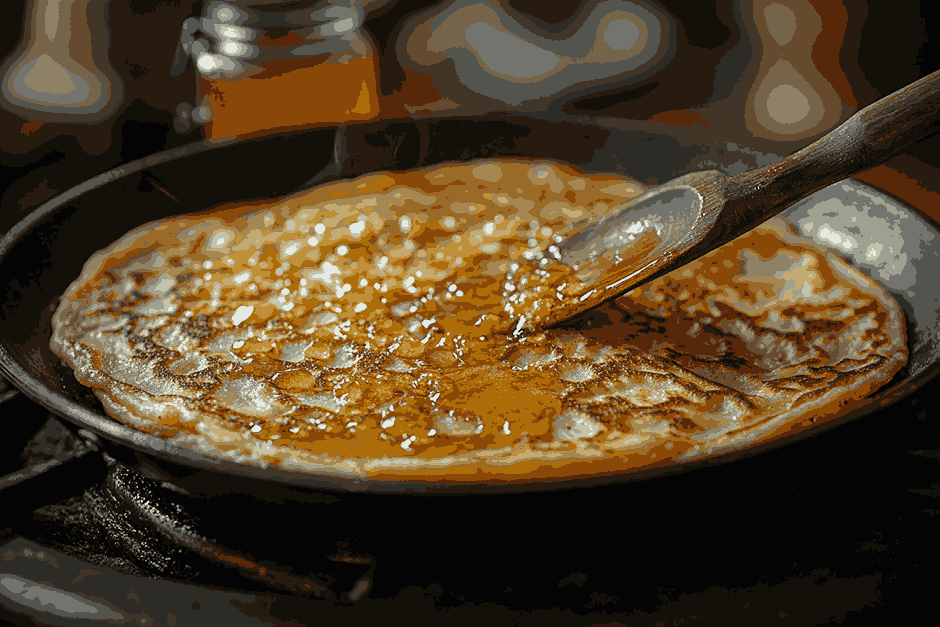 Panaskan dan uji wajan untuk pancake kue wortel