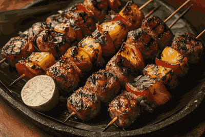 バリ風ソーセージ・ベーコン・マッシュルーム串焼きレシピ