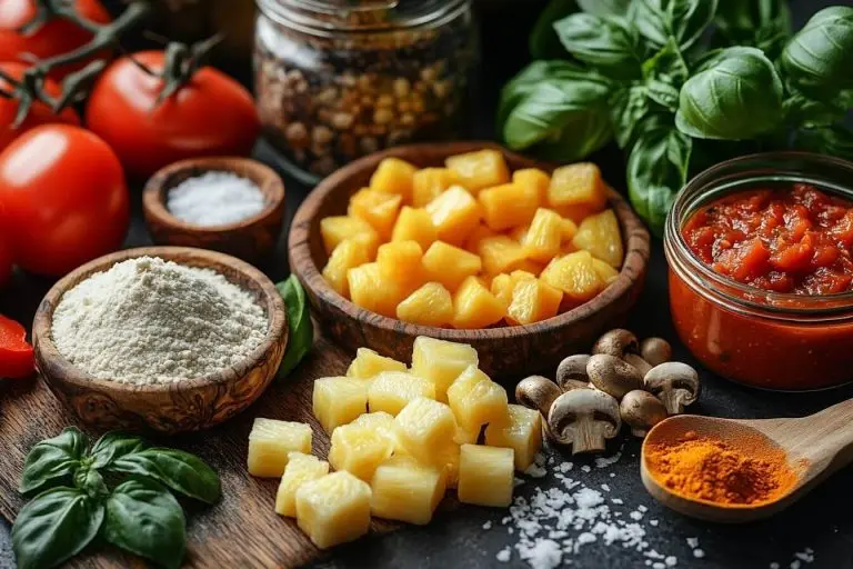 Bahan untuk kulit pizza: tepung chickpea, kunyit, keju