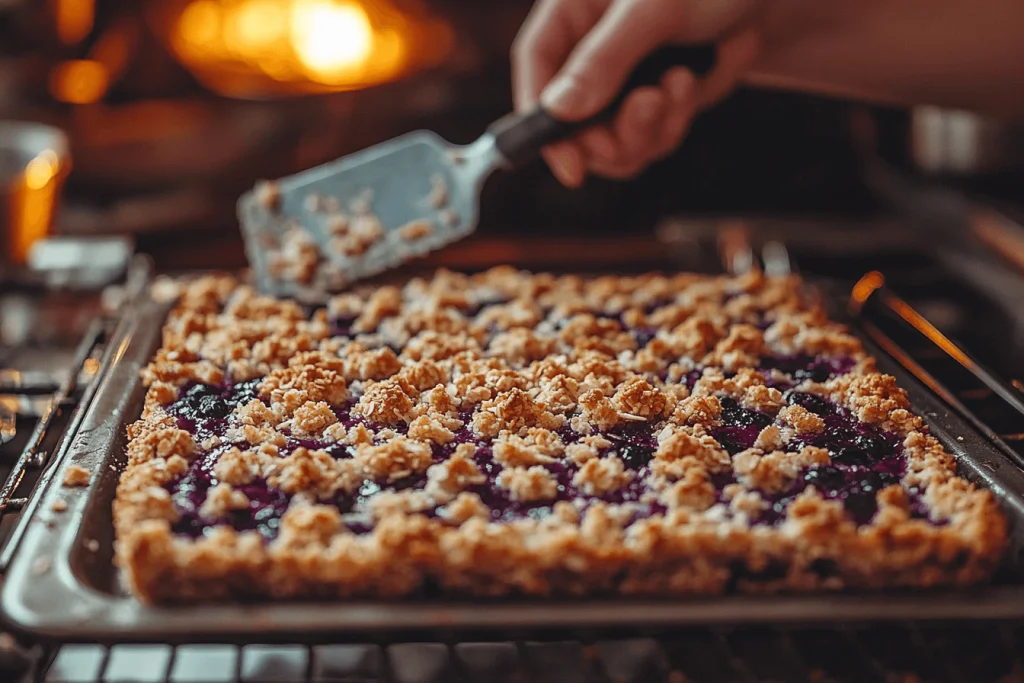 Menyiapkan taburan remah untuk Batang Kue Blueberry