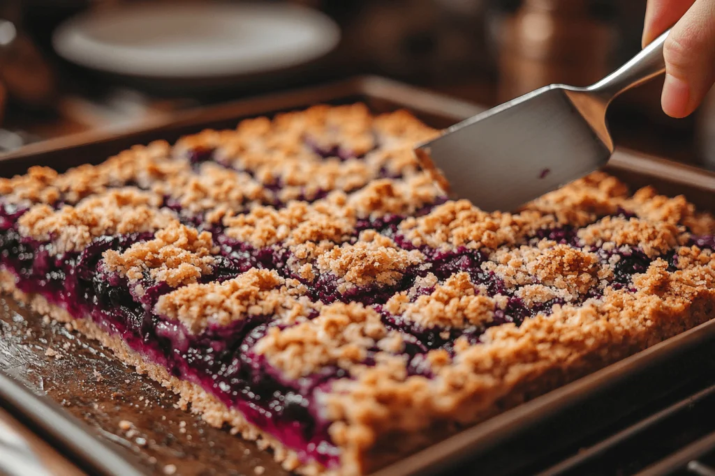 Merakit dan memanggang Batang Kue Blueberry