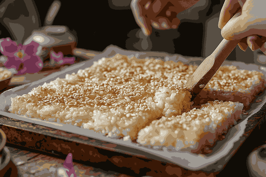 Сформируйте и закрепите ломтики Rice Bubble