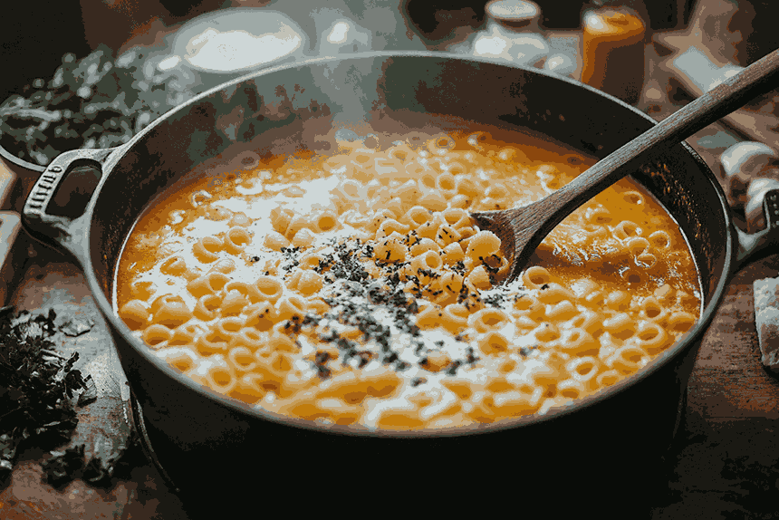 В кастрюлю добавляют кубики курицы, морковь, кукурузу и фасоль, которые варятся до готовности.