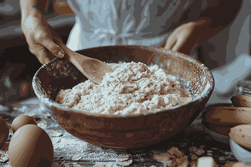 Menyiapkan adonan pancake tepung oat