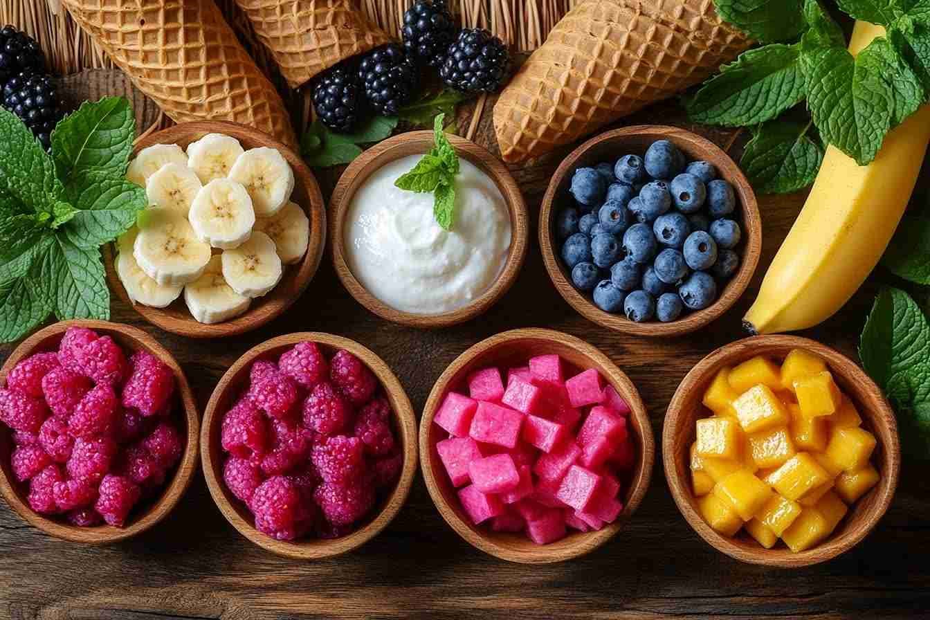 Bahan untuk kerucut buah disiapkan