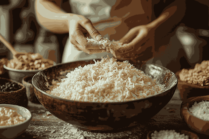 Menggabungkan bahan kering dan basah untuk kue cornflake