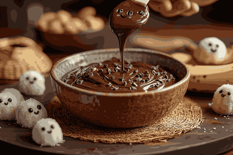 ココナッツバナナゴーストをチョコレートでデコレーションする