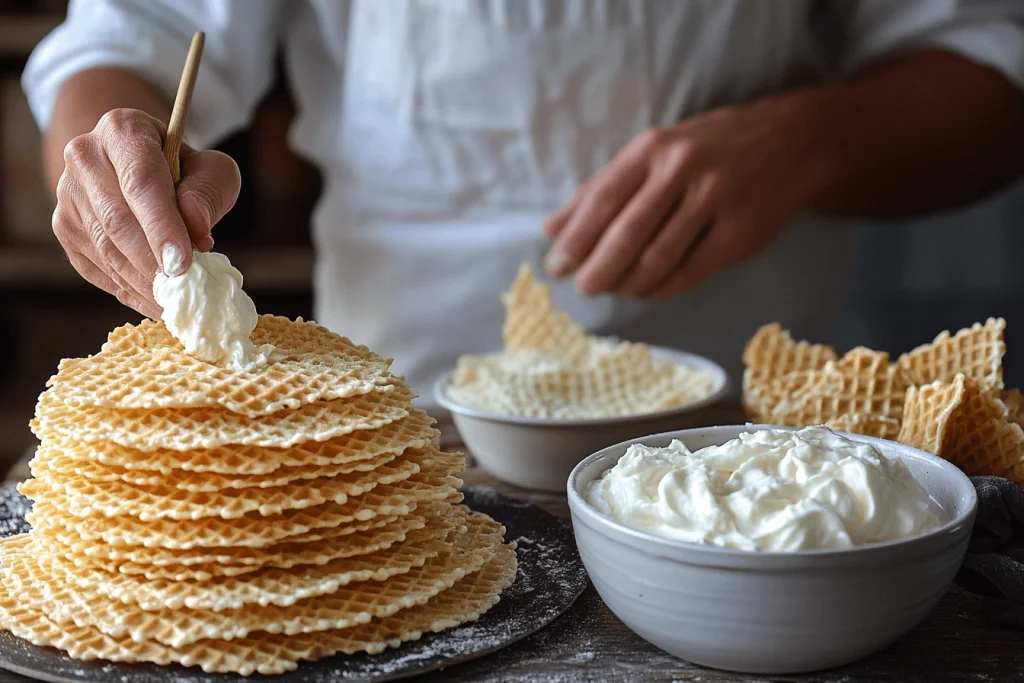 Kerucut wafel disiapkan untuk pelapisan