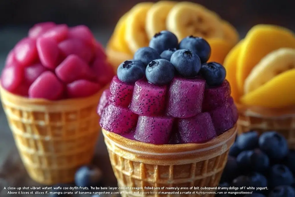 Buah dilapisi dalam kerucut wafel