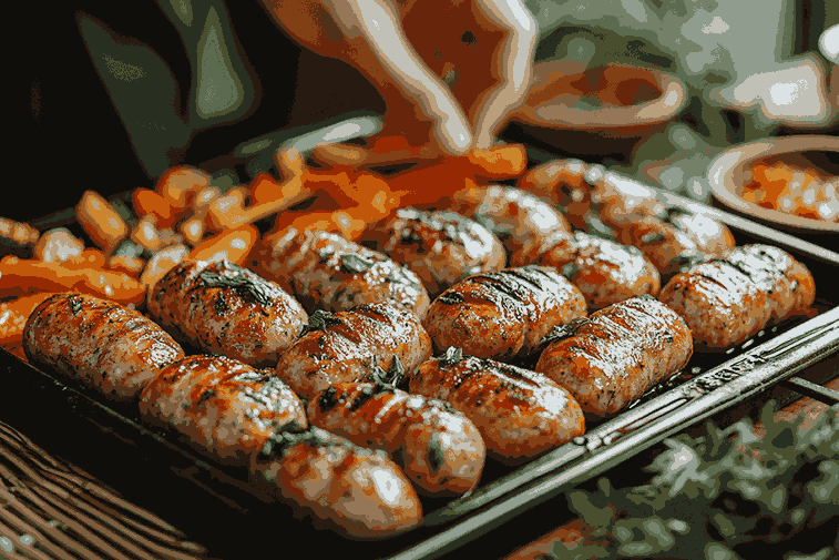 Простой запечённый поднос с сосисками для детей