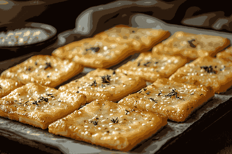 Loyang berisi kraker dimasukkan ke oven, dipanggang sekitar 12-15 menit.
