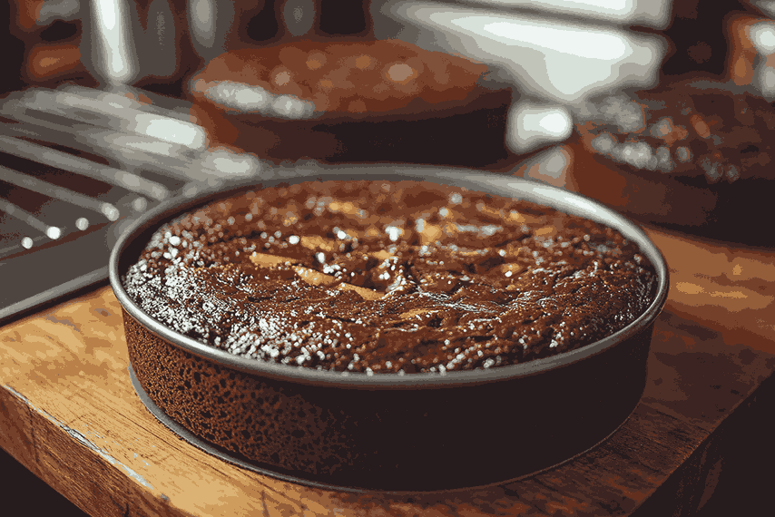 Memanggang kue cokelat apel