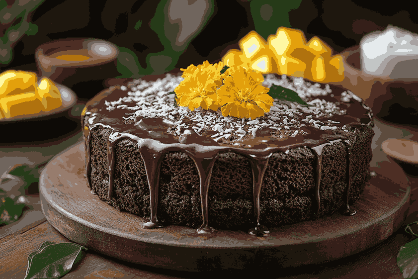 Menghias dan menyajikan kue cokelat apel