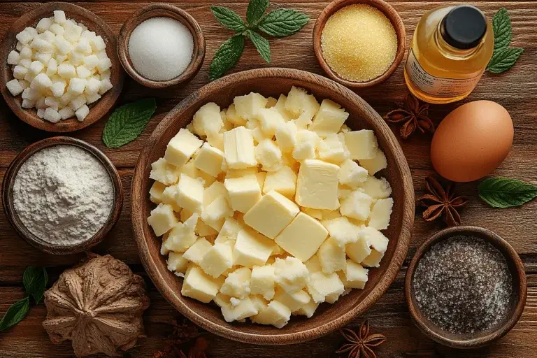 Bahan lengkap untuk membuat kue sprinkle tropis dengan esens pandan khas Bali