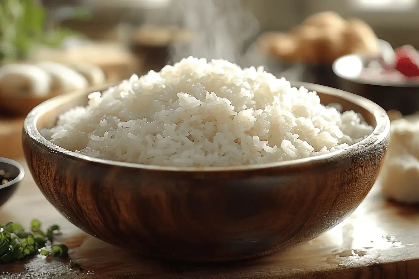 Menyiapkan nasi kelapa untuk Sushi Pelangi
