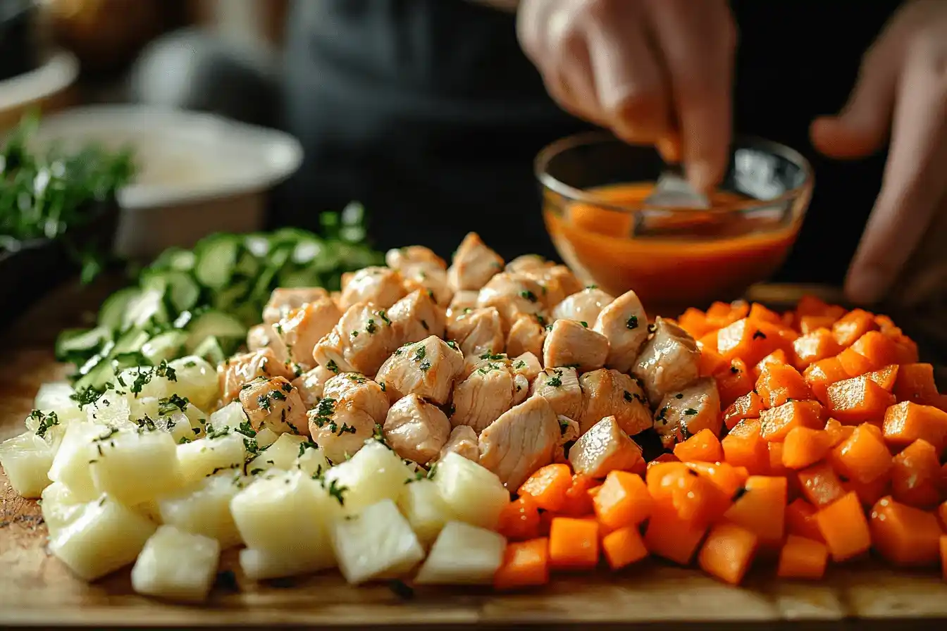 Подготовка ингредиентов для жареной курицы с ананасом