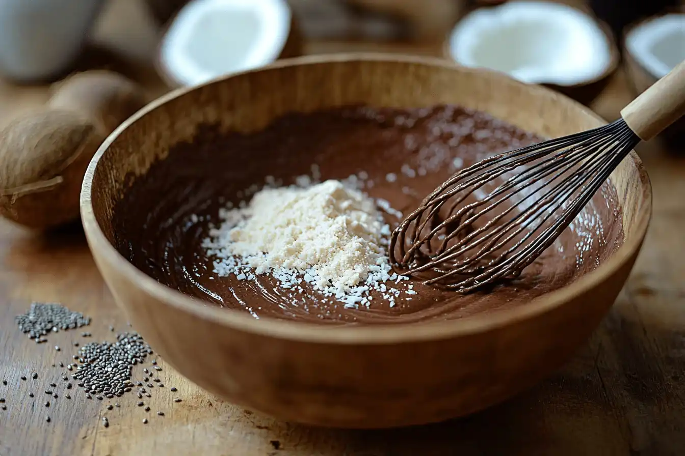 Mencampur bahan untuk Puding Chia Cokelat