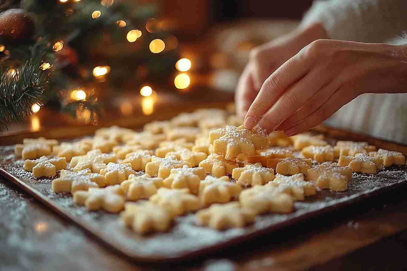 クリスマスクッキーを形作って焼く