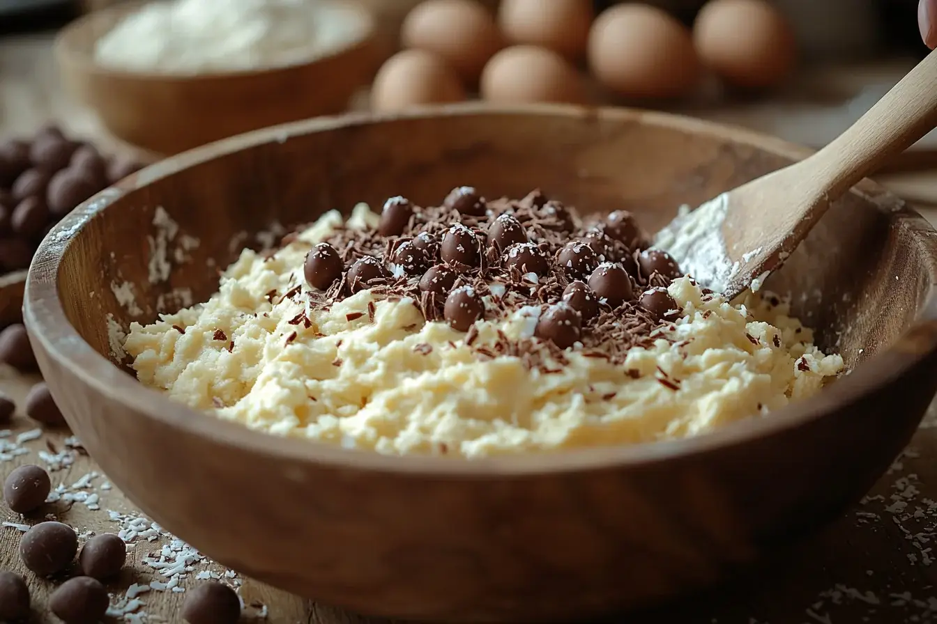 Mencampur bahan untuk Kue Telur Mini