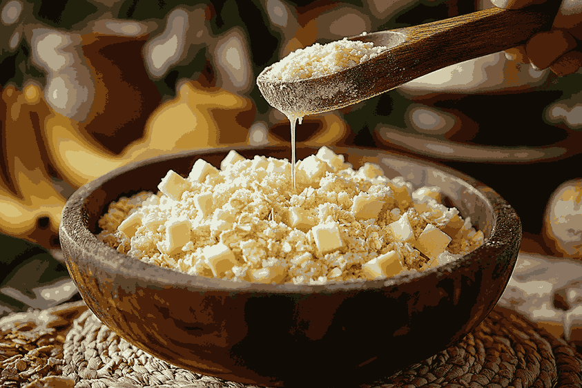 Menyiapkan lapisan stroberi untuk Strawberry Crumble Bars