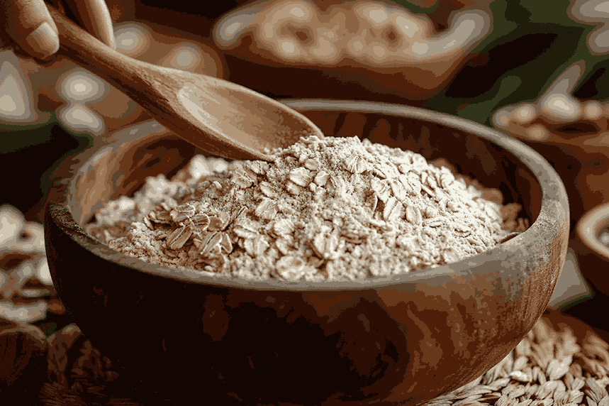 Mencampur bahan kering untuk Kue Apel 