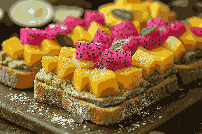 Yogurt natural dituang menggunakan sendok sebagai motif swirl, dihiasi wijen dan daun mint.